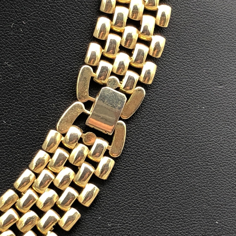 Gold Tone Panther Link Necklace 16 in Chunky 5-Row Metal Weave Bib Collar - Picture 3 of 7